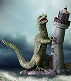 Rhedosaurus Lighthouse Attack Resin Statue